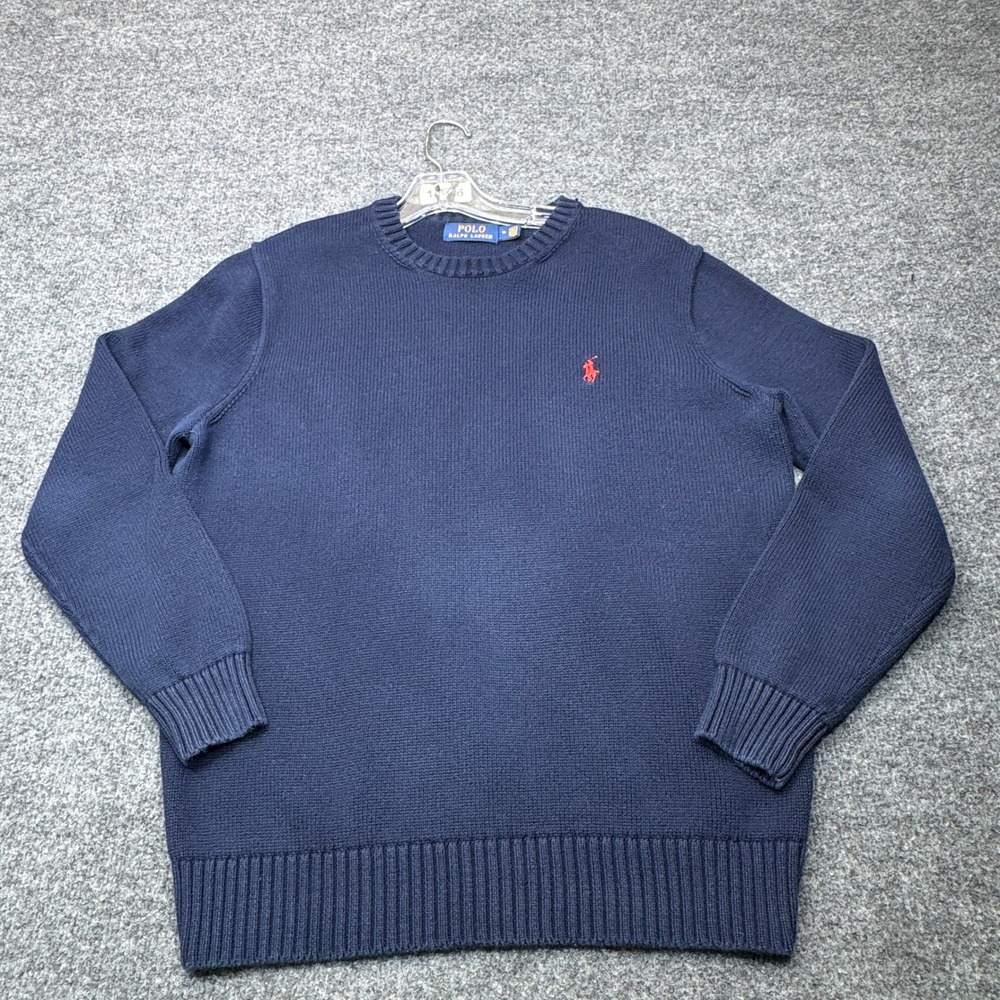 Polo Ralph Lauren Crewneck Mens Medium Navy Cotton Knit Pony Logo Preppy Classic